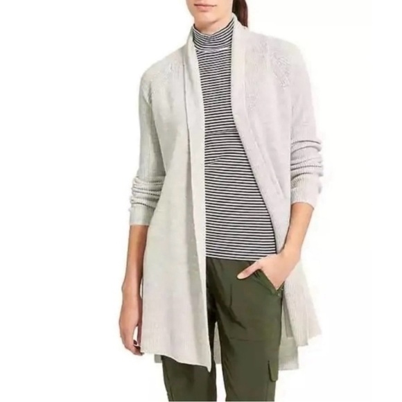 Athleta Horizon Gray Ribbed Long Cardigan Sweater Open Front - Picture 1 of 7